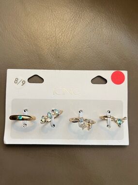 Icing Gold-Tone Stackable Ring💍 Set of 4!  with Aqua Blue Stones